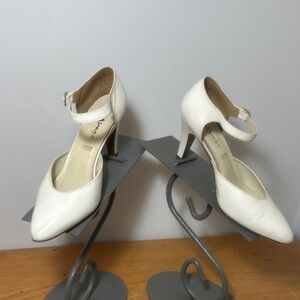 Chic White Women's Heels with Ankle Strap